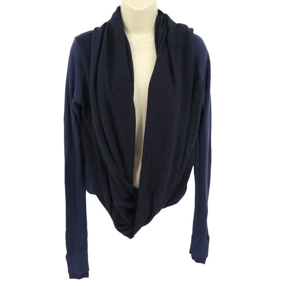 Lululemon Womens 12 Iconic Wrap Cadet Blue Stripe Pullover Cowl Neck Sweater Top - Picture 1 of 11